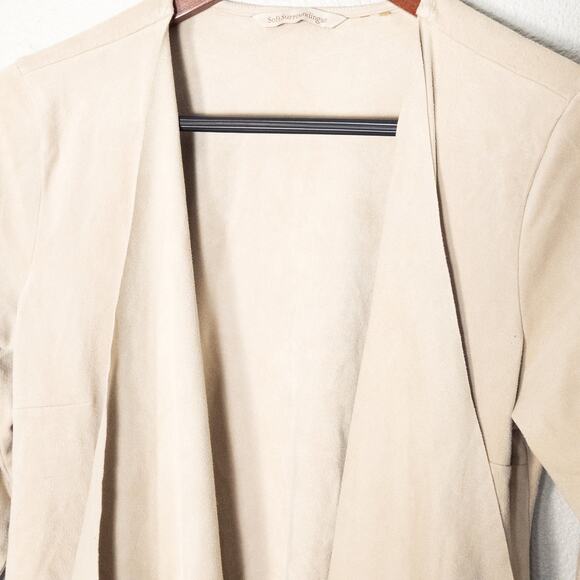 Soft Surroundings Draped Cardigan Beige Faux Suede Size XS Minimalist - Picture 3 of 8